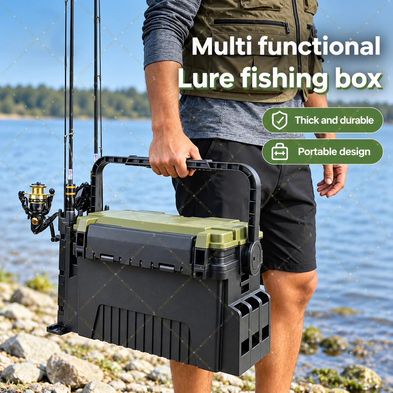 大容量の釣り道具箱。座席としても使える、持ち運び可能な二重構 - Fishing Kayak Crate のレビューと価格
